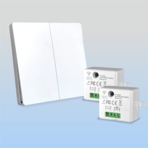 SWYAM 2 Gang No Battery Self Powered Kinetic Wireless RF Switch with 2 Receivers – 2-Way Compatible