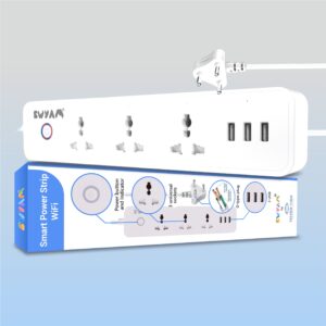SWYAM Smart Power Strip Extension Board 4‑in‑1 with 3 AC outlets & 3 USB ports, 2 m cord