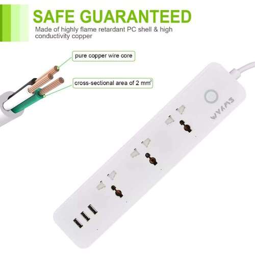 SWYAM® 4-in-1 Smart Power Strip Extension Board with 2Mtr Wire, WiFi Enabled, Works with SWYAM APP, Supports Alexa Voice Assistant, Home Automation