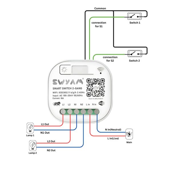 SWYAM 2 Gang Smart Switch Circuit Diagram for Wiring Connection