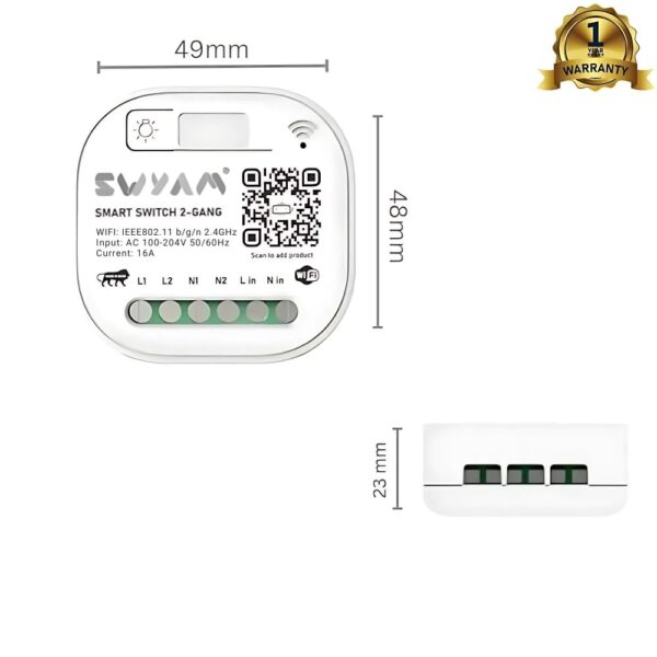 SWYAM 2 Gang Smart Switch with Dimensions
