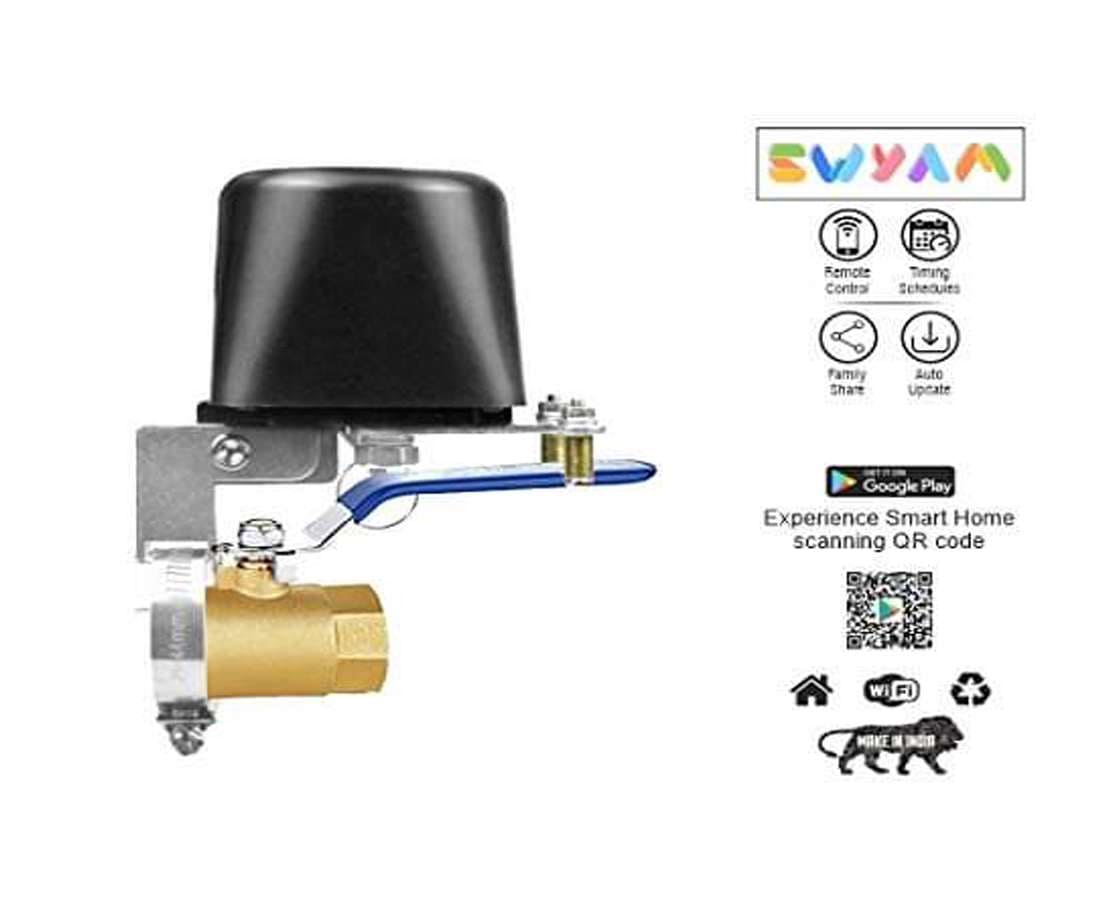 SWYAM® Smart WiFi Valve for water/Gas/Chemical control for 0.25/0.75/1/1.25inch pipe with Ball valve arrangement with Adapter [Schedulable/ Wifi enabled/ Water Proof(IPX4)], Smart Home, Smart Irrigation
