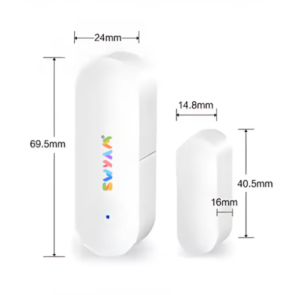 SWYAM Door Window Sensor – Compact Magnetic Sensor for Home Security, with Accurate Dimensions.
