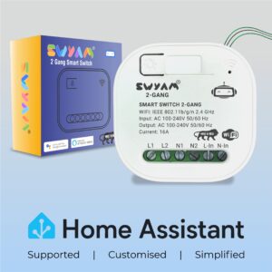 SWYAM 2-Gang WiFi Smart Switch 16A compatible with Alexa, Google Assistant, and Home Assistant – smart home automation device Made in India.