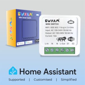 SWYAM Mini Smart Switch – WiFi 16A Smart Switch Compatible with Home Assistant, Alexa & Google