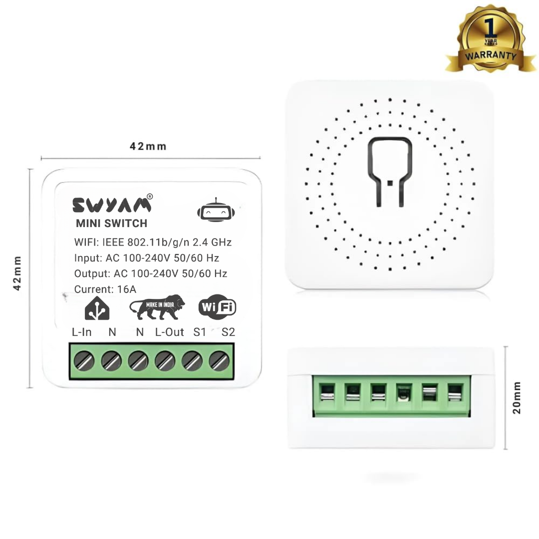 SWYAM® Mini Smart Switch | 16A WiFi Smart Switch | Works with Home Assistant, Alexa & Google SWYAM® Mini Smart Switch | 16A WiFi Smart Switch | Works with Home Assistant, Alexa & Google